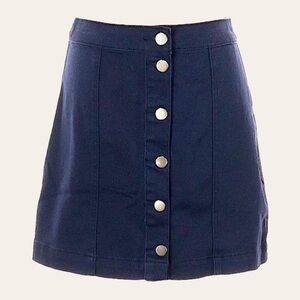 🌺 Boohoo Blue Button Through Front Navy Denim Mini Skirt Size 4 NWT